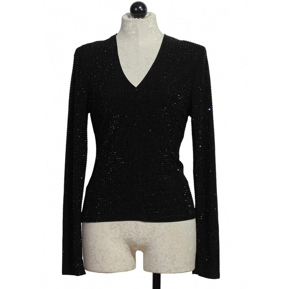 NEW JESSIE LIU women's mariah sequined v neck top in black